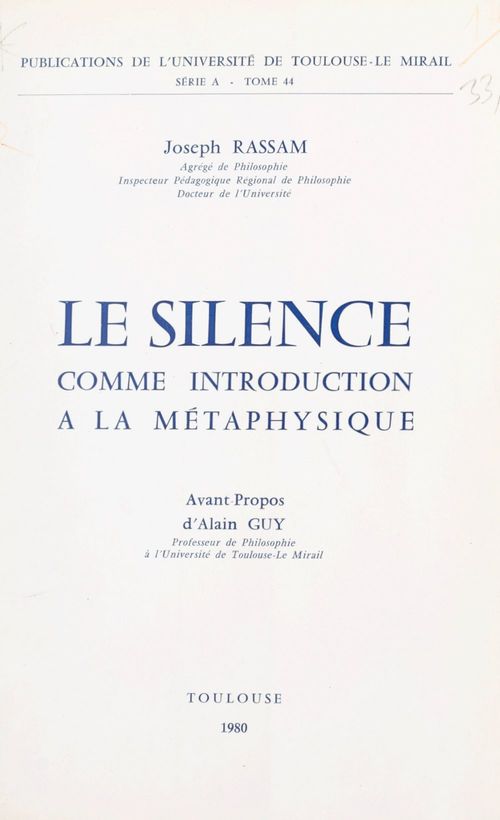 Couverture ebook de Le silence comme introduction à la métaphysique, de Joseph Rassam