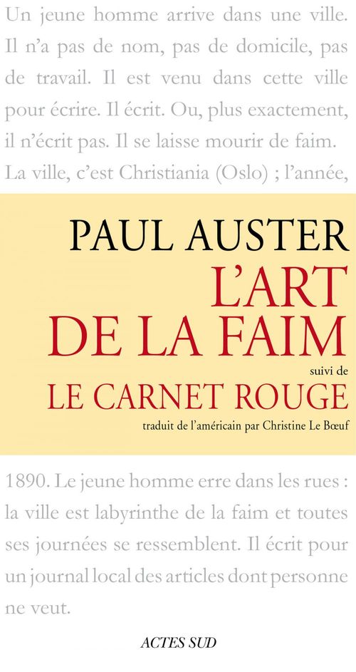 Couverture ebook de L'art de la faim suivi de Le Carnet rouge, de Paul Auster