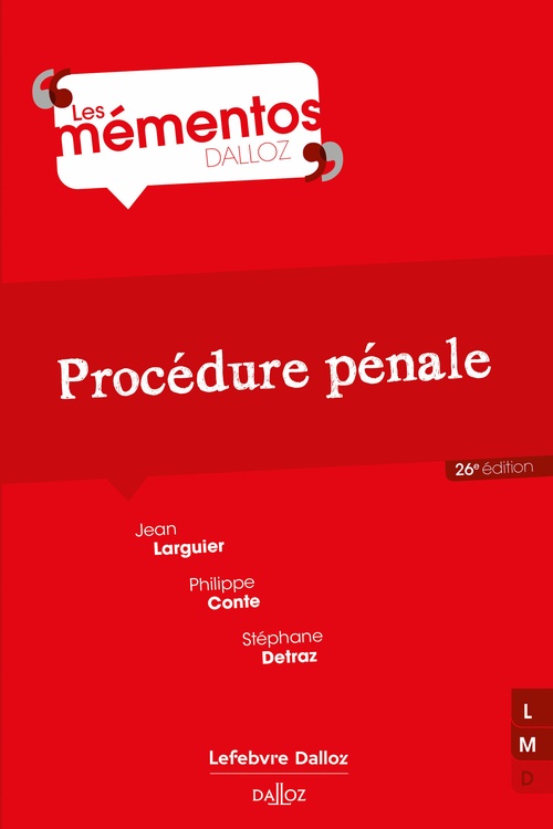 Couverture ebook de Procédure pénale 26ed, de Philippe Conte, Stéphane Detraz, Jean Larguier