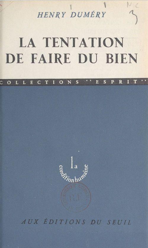 ebook cover of La tentation de faire du bien, by Henry Duméry