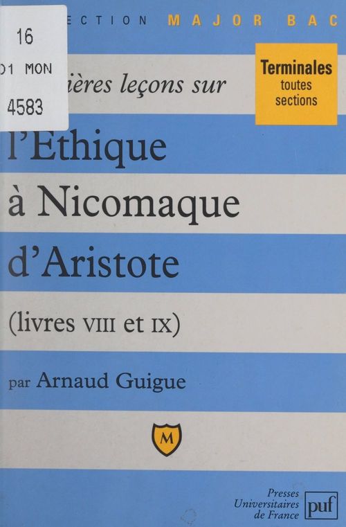 Couverture ebook de Premières leçons sur l'Éthique à Nicomaque, d'Aristote, de Arnaud Guigue