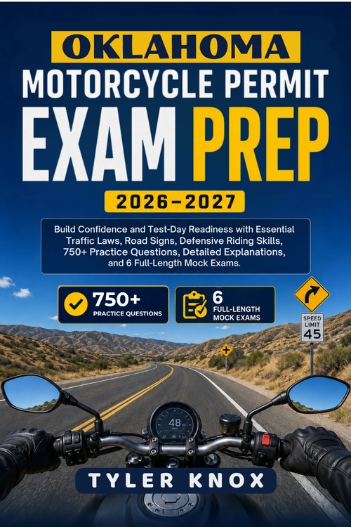 ebook cover of OKLAHOMA MOTORCYCLE PERMIT EXAM PREP 2026-2027, by Tyler Knox