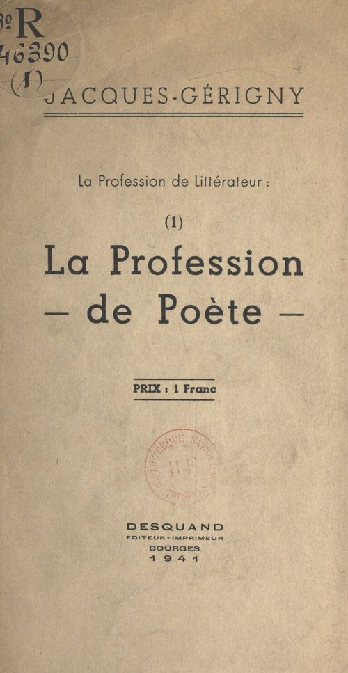 ebook cover of La profession de littérateur (1), by Jacques Gerigny