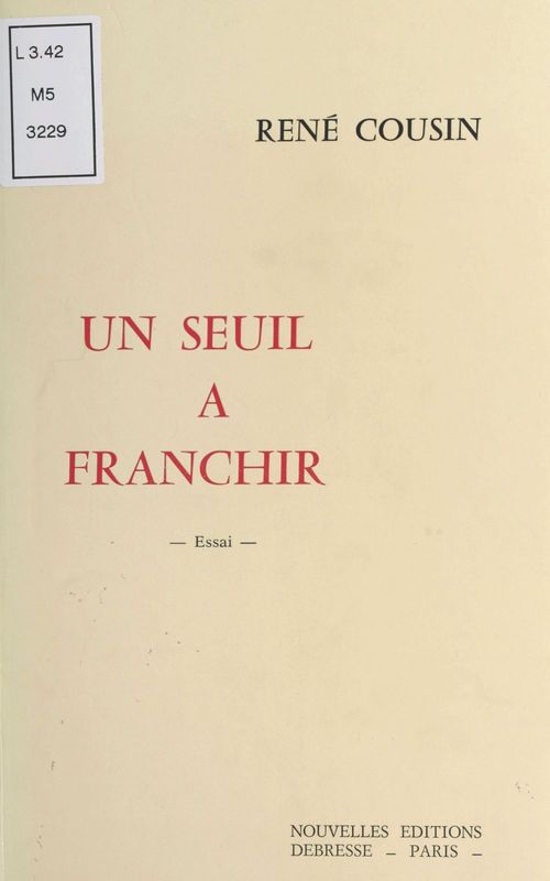 ebook cover of Un seuil à franchir, by Rene Cousin