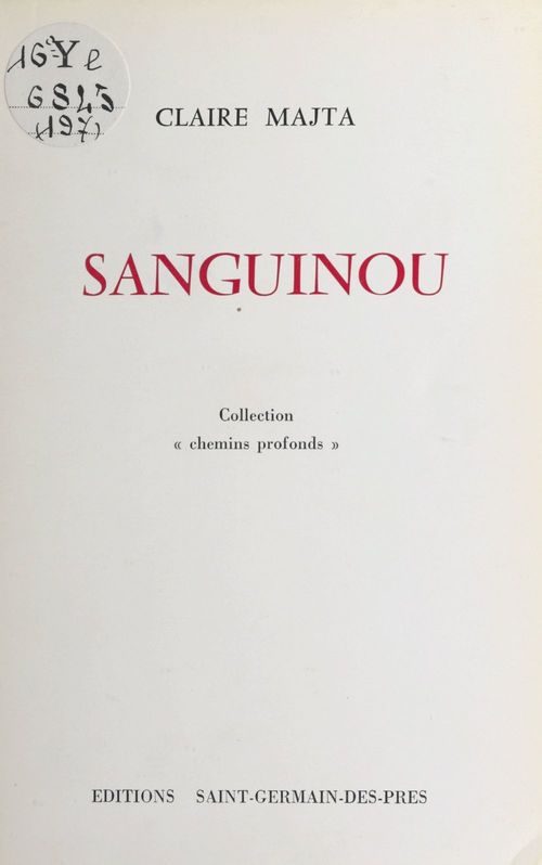 ebook cover of Sanguinou, by Claire Matja