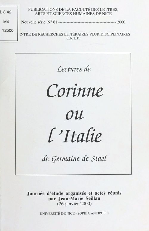 ebook cover of Lectures de Corinne ou l'Italie de Germaine de Staël, by Jean-marie Seillan