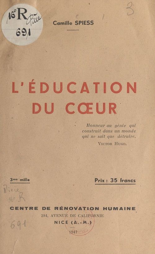 Couverture ebook de L'éducation du coeur, de Camille Spiess