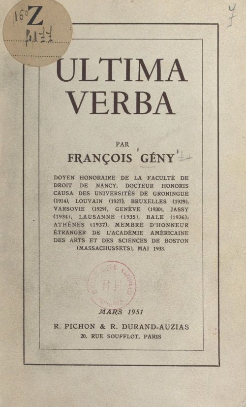 ebook cover of Ultima verba, by Francois Geny