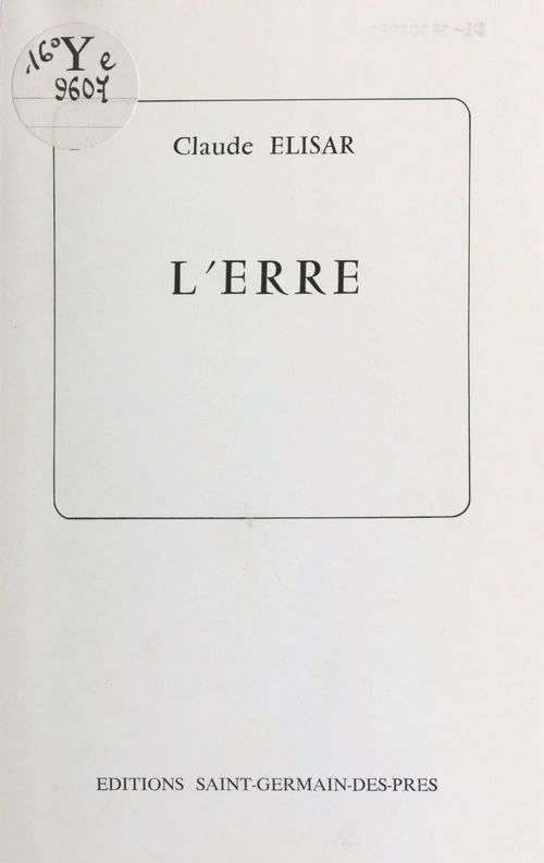 ebook cover of L'erre, by Claude Elisar