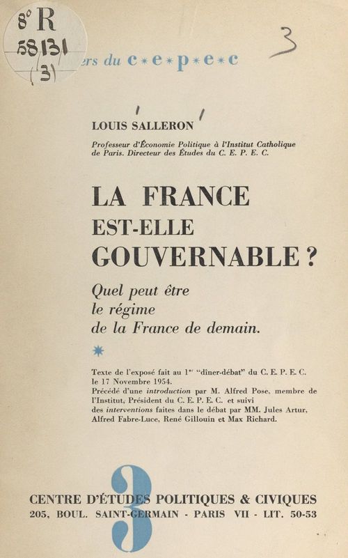 ebook cover of La France est-elle gouvernable ?, by Louis Salleron