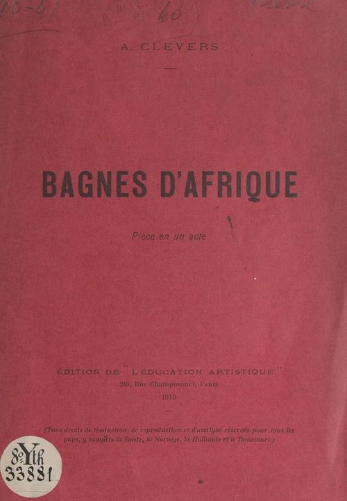 Couverture ebook de Bagnes d'Afrique, de A. Clevers