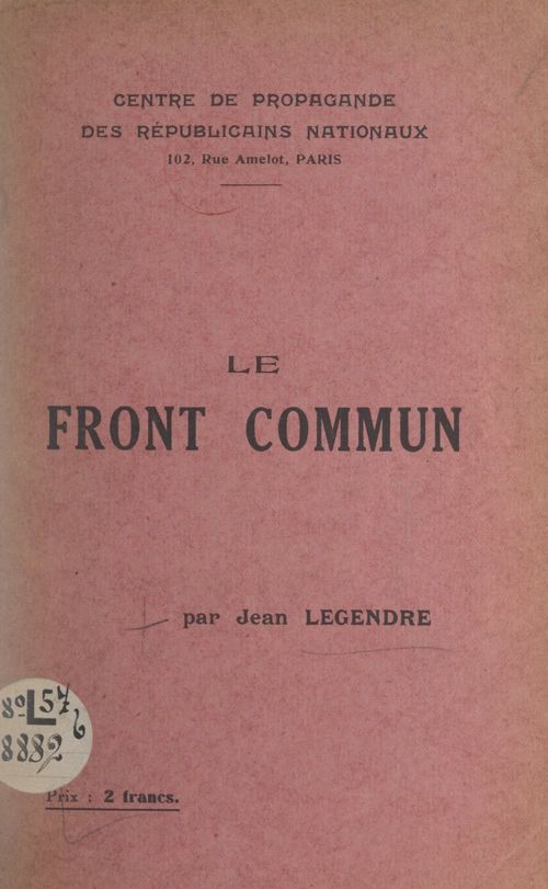 Couverture ebook de Le front commun, de Jean Legendre