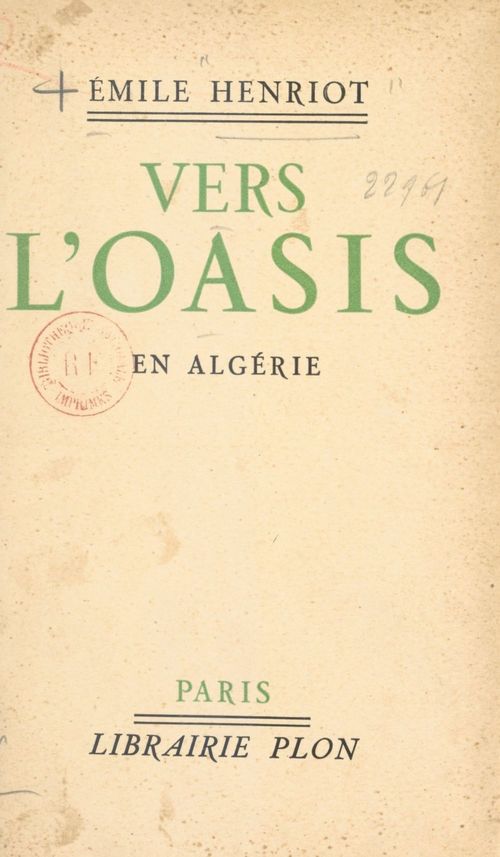 Couverture ebook de Vers l'Oasis, de Emile Henriot