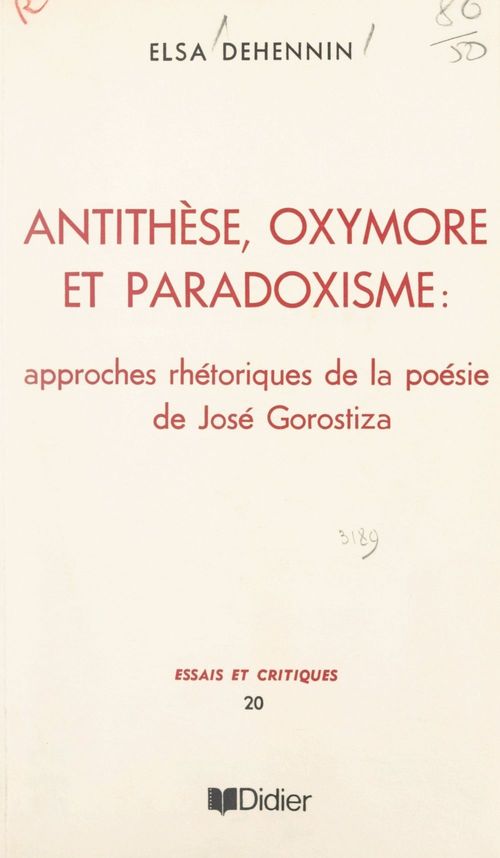 ebook cover of Antithèse, oxymore et paradoxisme, by Elsa Dehennin