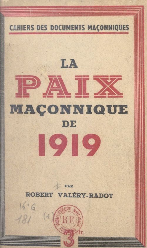 Couverture ebook de La paix maçonnique de 1919, de Robert Valery-Radot