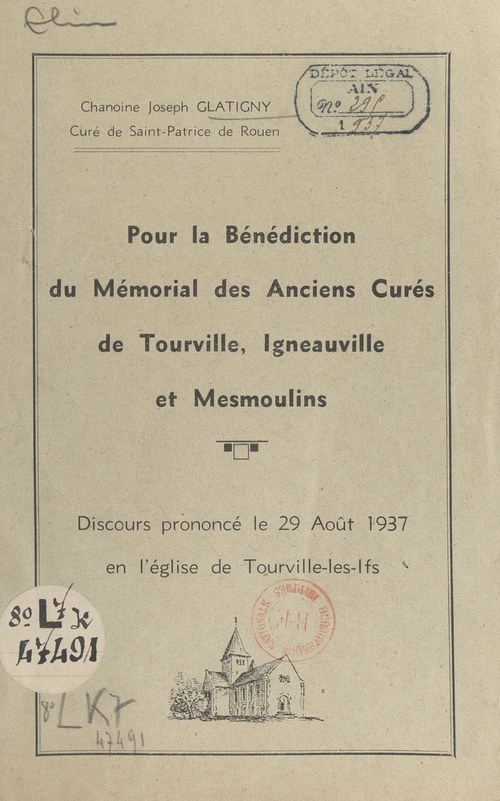 ebook cover of Pour la bénédiction du mémorial des anciens curés de Tourville, Igneauville et Mesmoulins, by Joseph Glatigny
