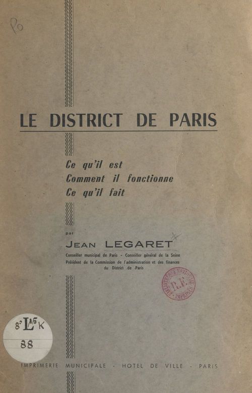 ebook cover of Le district de Paris, by Jean Legaret