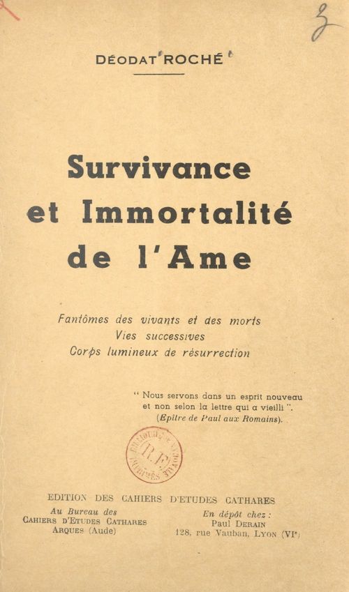 ebook cover of Survivance et immortalité de l'âme, by Deodat Roche