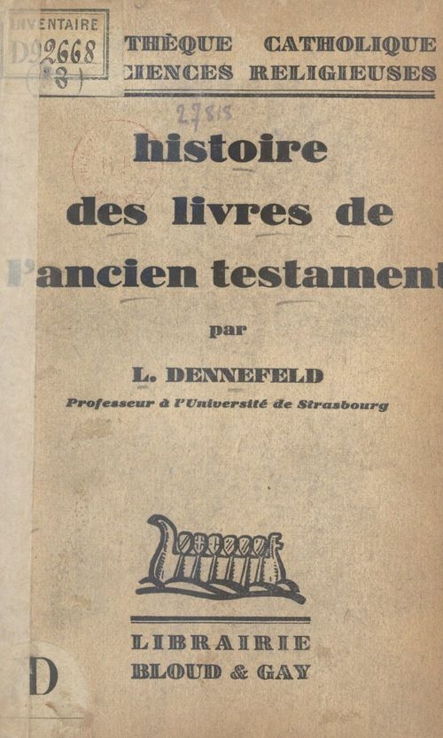 ebook cover of Histoire des livres de l'Ancien Testament, by Louis Dennefeld