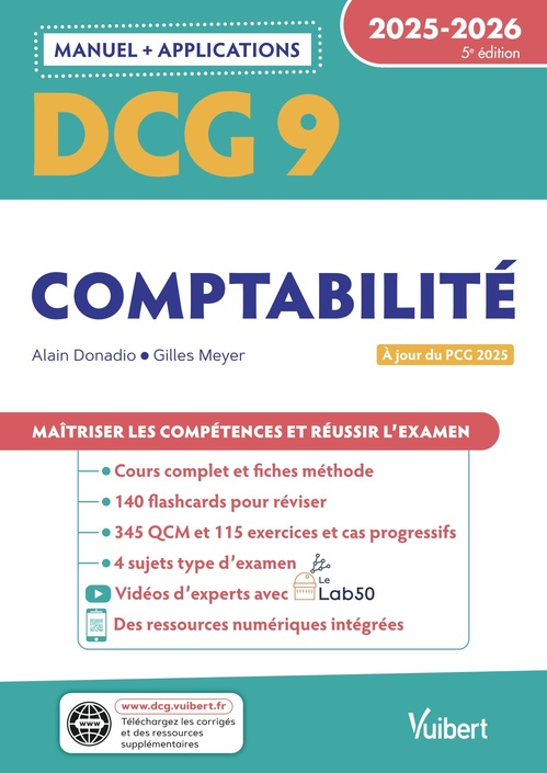 Couverture ebook de DCG 9 - Comptabilité : Manuel et Applications 2025-2026, de Gilles Meyer, Alain Donadio