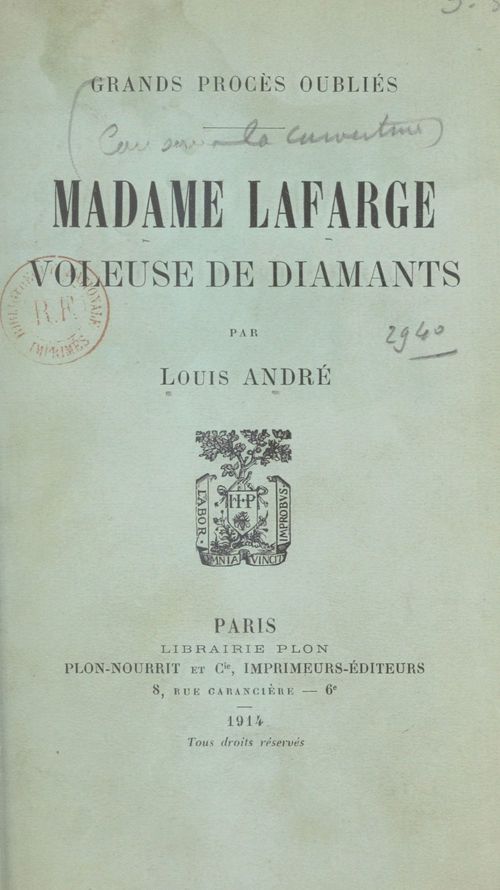 ebook cover of Madame Lafarge, by Louis Andre