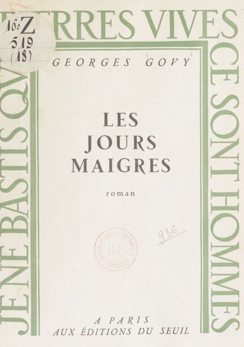 ebook cover of Les jours maigres, by Georges Govy