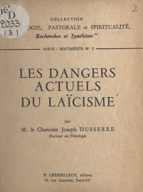 Couverture ebook de Les dangers actuels du laïcisme, de Joseph Dusserre