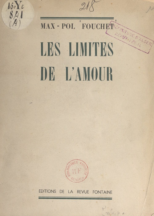 Couverture ebook de Les limites de l'amour, de Max-Pol Fouchet