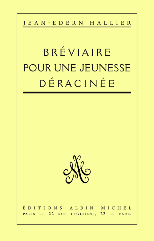 Couverture ebook de Bréviaire pour une jeunesse déracinée, de Jean-edern Hallier