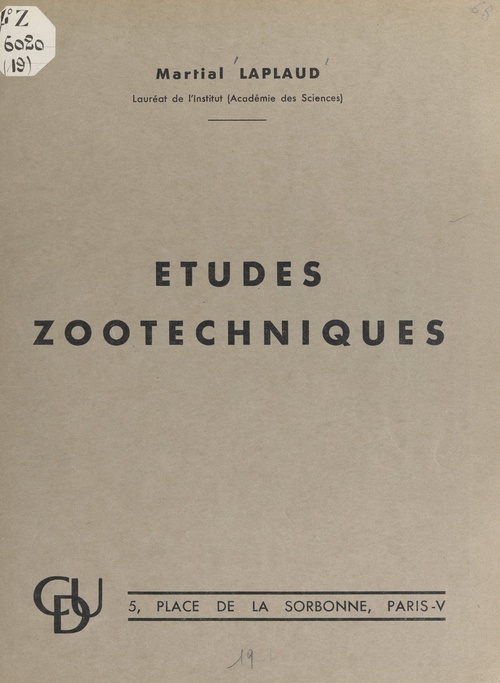 Couverture ebook de Études zootechniques, de Martial Laplaud