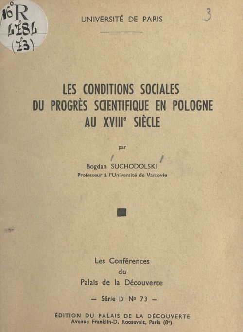 Couverture ebook de Les conditions sociales du progrès scientifique en Pologne au XVIIIe siècle, de Bogdan Suchodolski
