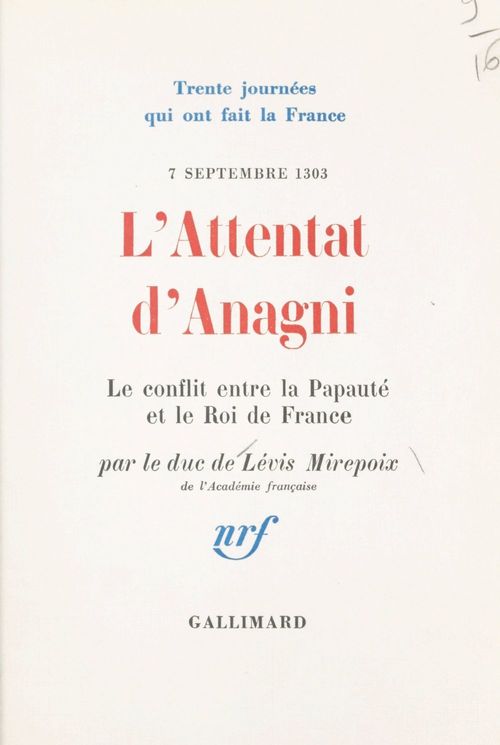 ebook cover of L'attentat d'Anagni, by Antoine De Levis-Mirepoix