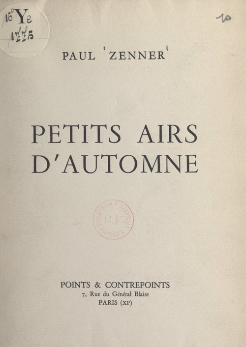 Couverture ebook de Petits airs d'automne, de Paul Zenner