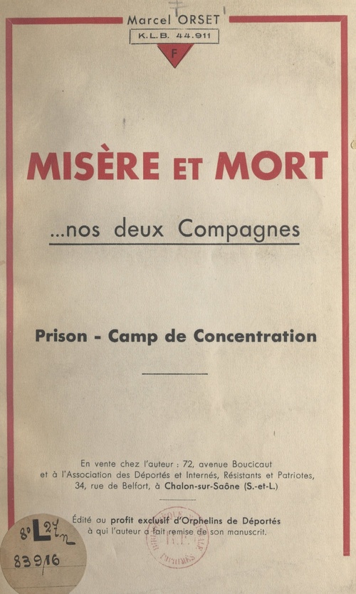 ebook cover of Misère et mort, nos deux compagnes, by Marcel Orset
