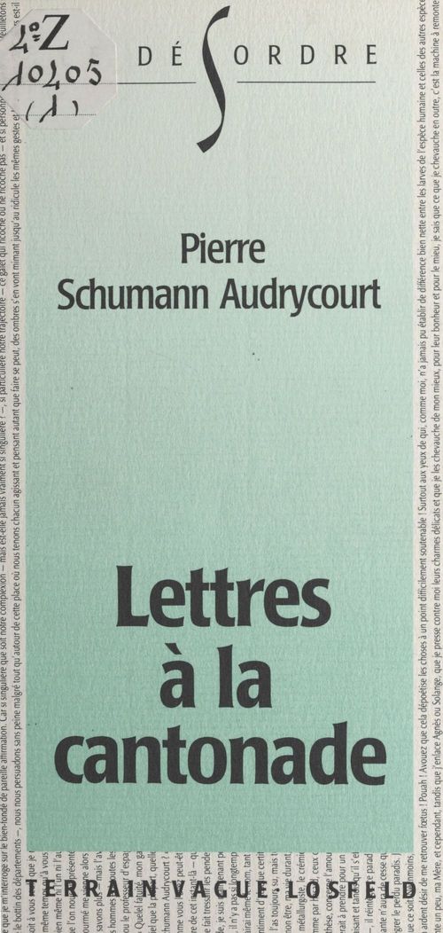 ebook cover of Lettres à la cantonade, by Schuman