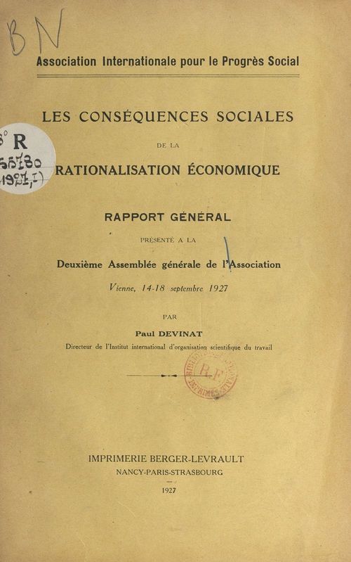 Couverture ebook de Les conséquences sociales de la rationalisation économique, de Association Internationale Pour Le Progr, Paul Devinat