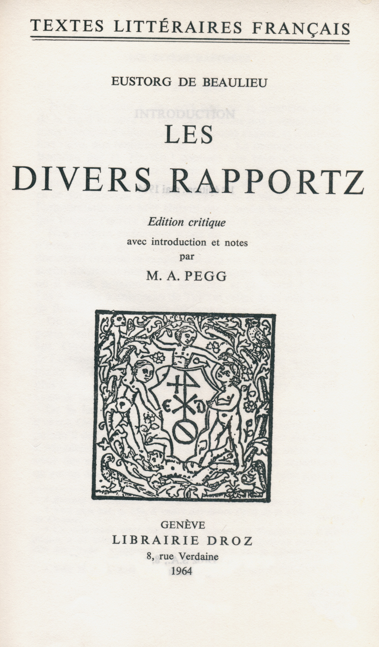 Couverture ebook de Les Divers Rapportz, de Eustorg Beaulieu