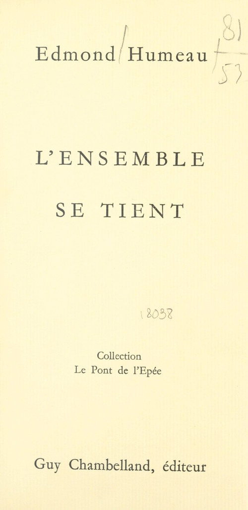 ebook cover of L'ensemble se tient, by Edmond Humeau