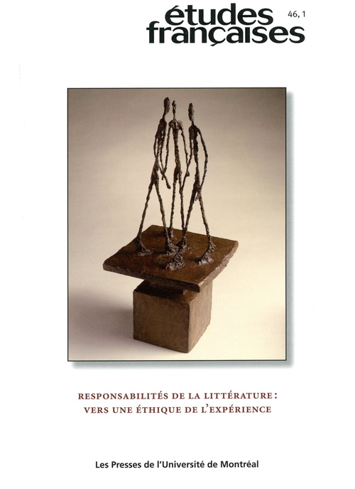 ebook cover of Études françaises. Volume 46, numéro 1, 2010, by Anne Caumartin, Frances Fortier, Isabelle Daunais, Maite Snauwaert, Michel Biron, Philippe Forest, Robert Dion, Yvon Riv