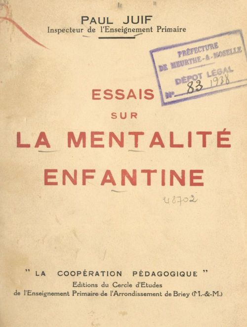 Couverture ebook de Essais sur la mentalité enfantine, de Paul Juif