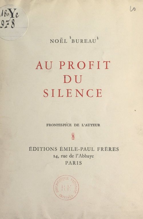 Couverture ebook de Au profit du silence, de Noel Bureau