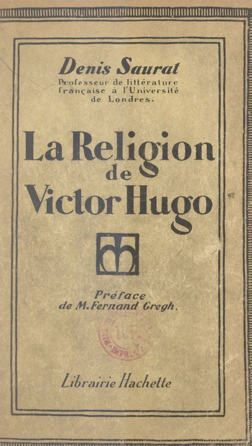 Couverture ebook de La religion de Victor Hugo, de Denis Saurat
