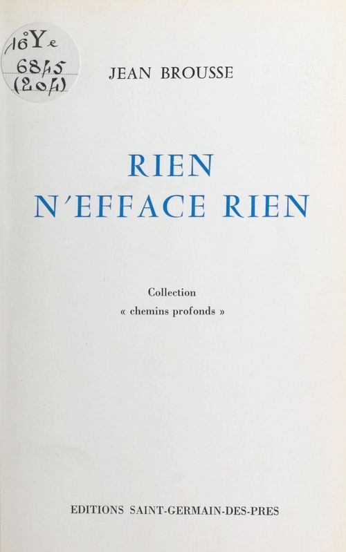 ebook cover of Rien n'efface rien, by Jean Brousse