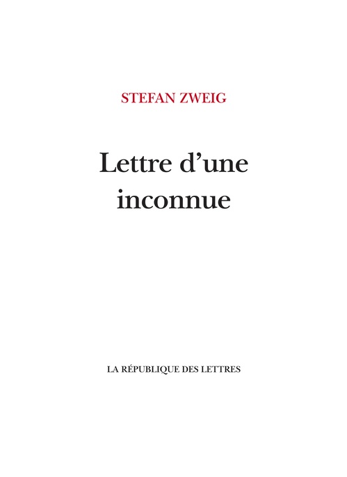 Couverture ebook de Lettre d'une inconnue, de Stefan Zweig