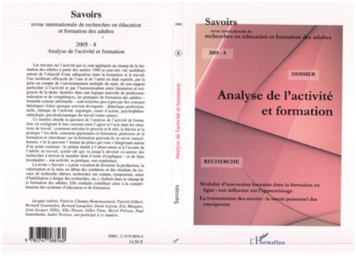 Couverture ebook de Analyse de l'activité et formation (revue savoir), de Collectif