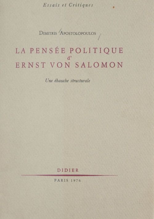 Couverture ebook de La pensée politique d'Ernst von Salomon, de Dimitris Apostolopoulos