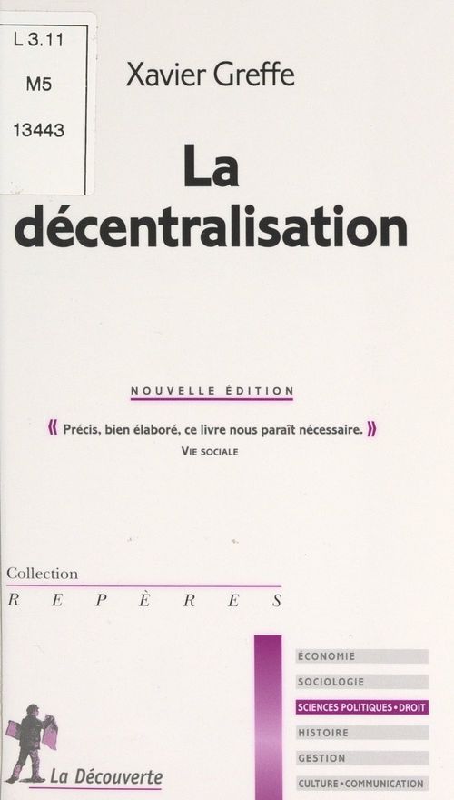 ebook cover of La décentralisation, by Xavier Greffe