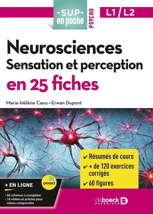 ebook cover of Neurosciences : Sensation et perception en 25 fiches - Licences 1 et 2, by Marie-Hélène Canu, Erwan Dupont