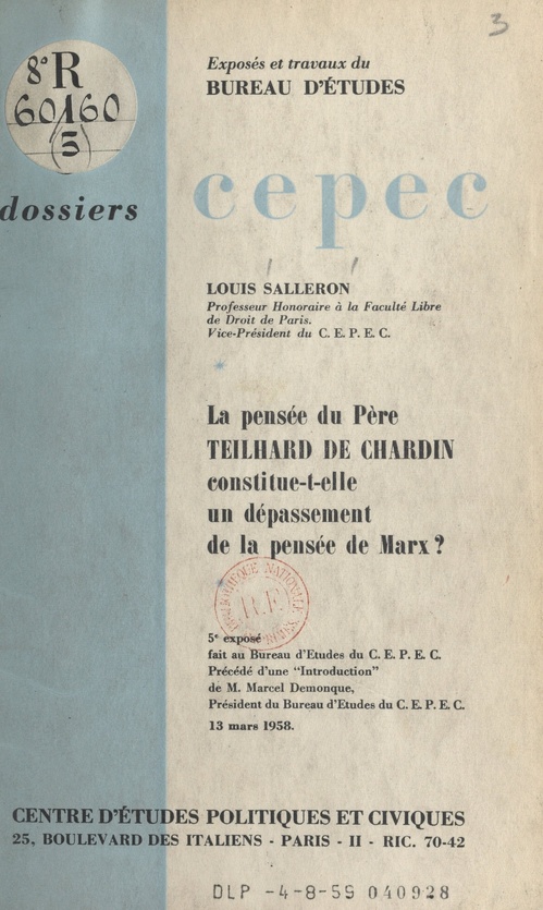 ebook cover of La pensée du Père Teilhard de Chardin constitue-t-elle un dépassement de la pensée de Marx ?, by Louis Salleron