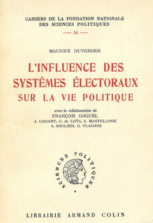 Couverture ebook de L'influence des systèmes électoraux sur la vie politique, de Maurice Duverger, Francois Goguel